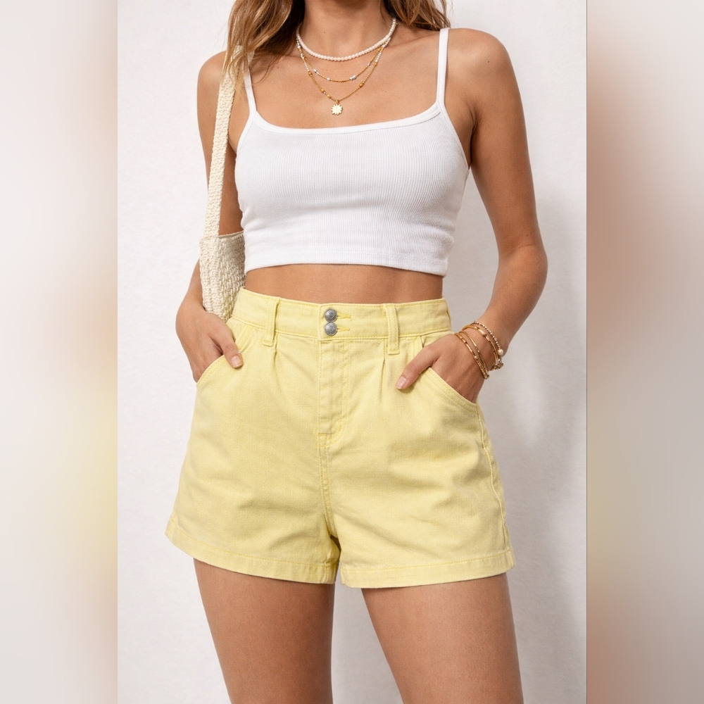 No Boundaries Denim Shorts Butter Yellow Juniors Medium High Rise Summer Stretch